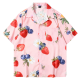 Pastel Pink Strawberry & Blueberry Print Camp Collar Shirt | Summer Vacation Casual Top
